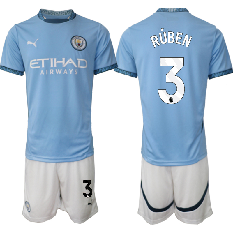 Men 2024-2025 Club Manchester City home blue #3 Soccer Jersey->customized nfl jersey->Custom Jersey